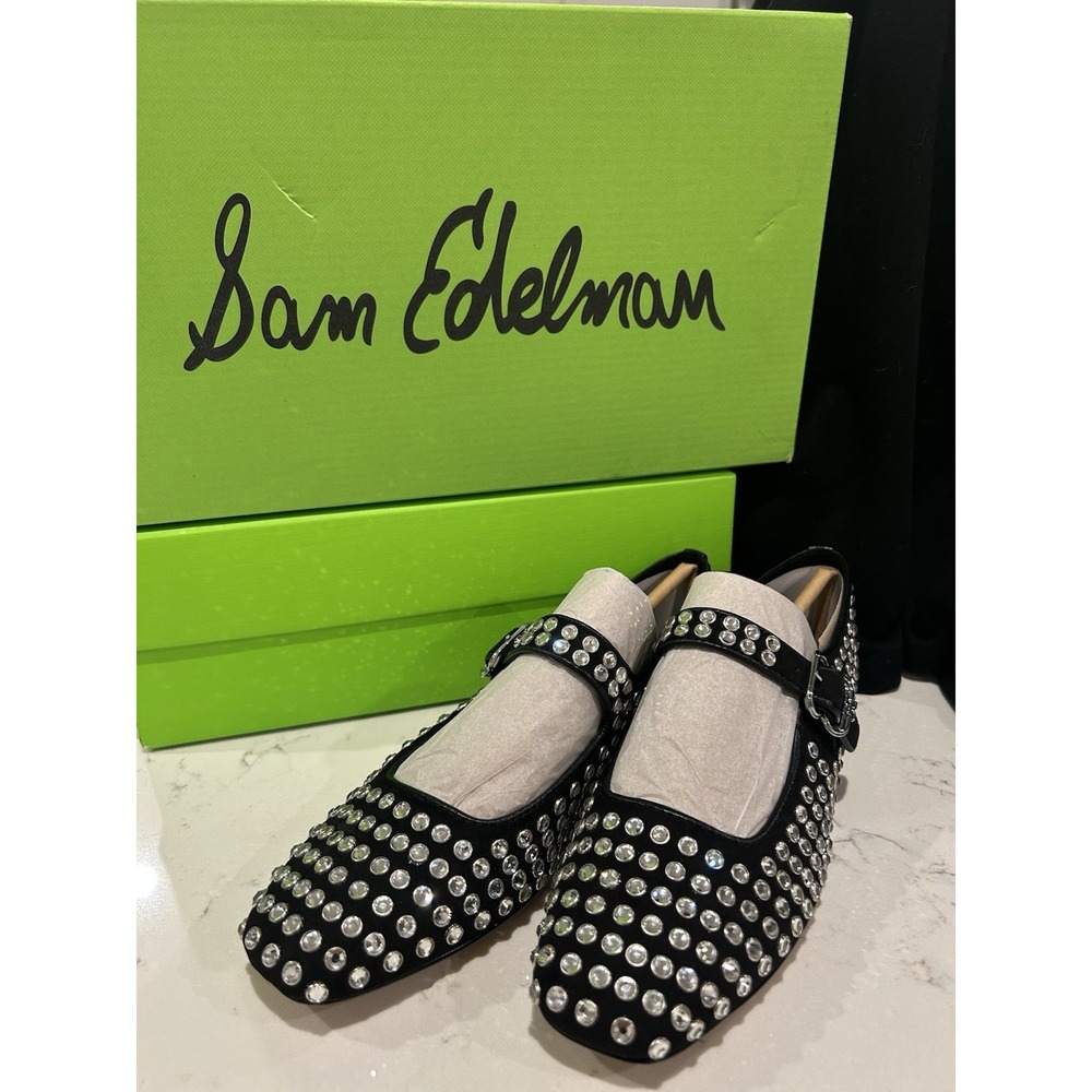 New Sam Edelman Womens Michaela Gem Black Mary‎ Janes Shoes Bling Black Size 6